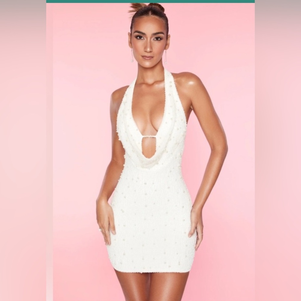 Oh Polly Cream Halter Mini Dress